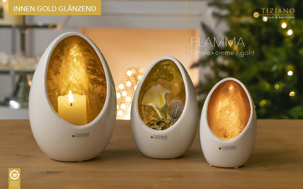 Tiziano Windlicht Flamma creme/gold 718671-15