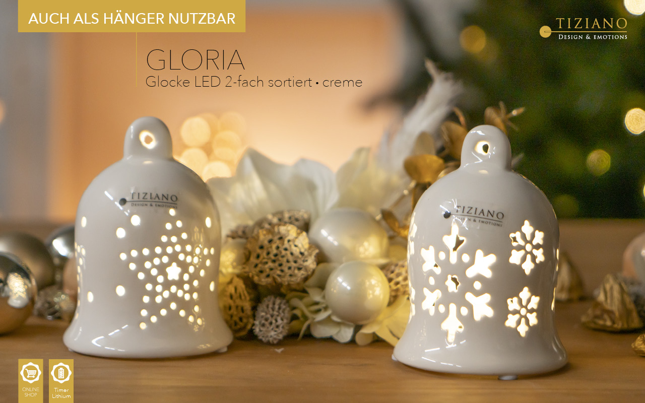 Tiziano Glocke Gloria LED Schneeflocken/Sternen mit Timer & Band 721422-10