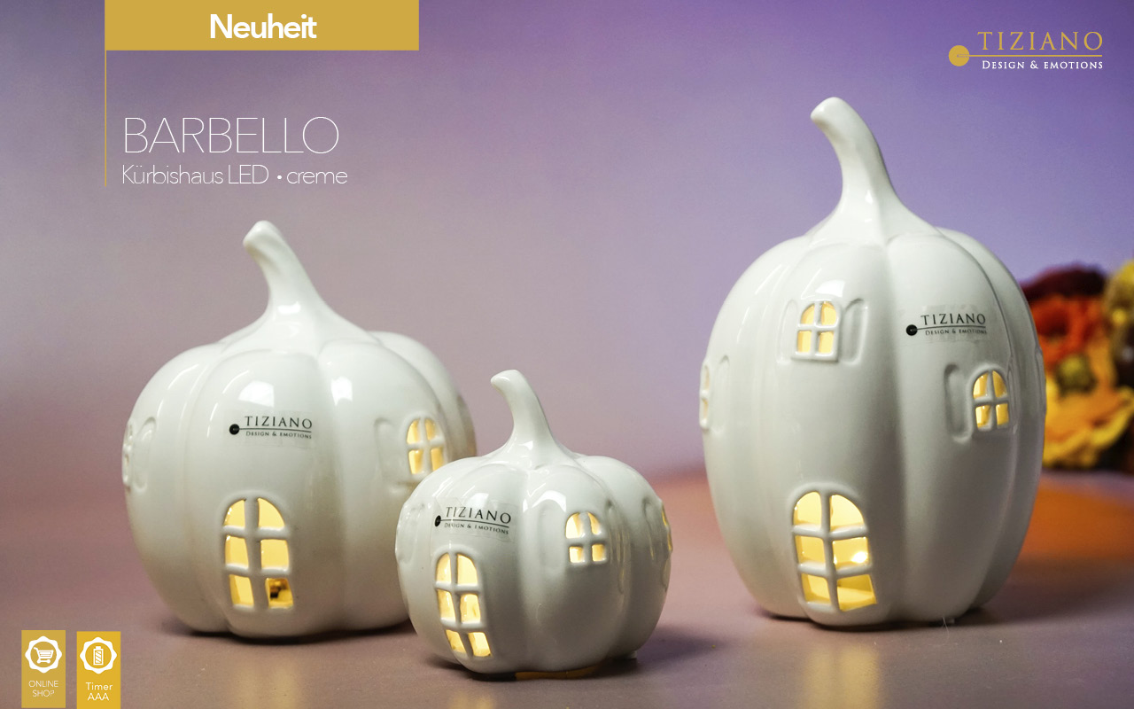 Tiziano Kürbishaus Barbello LED creme mit Timerfunktion 721851-9