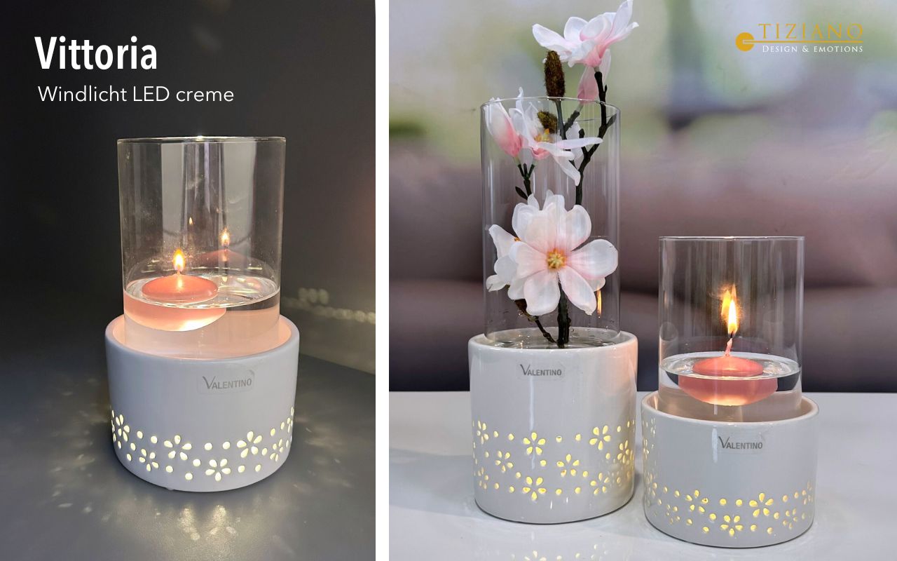 Valentino Windlicht Vittoria creme/klar LED mit Timer Art. 797071