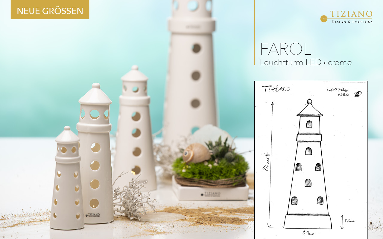 Tiziano Dekoobjekt Leuchtturm Farol LED weiß-creme 702102-34