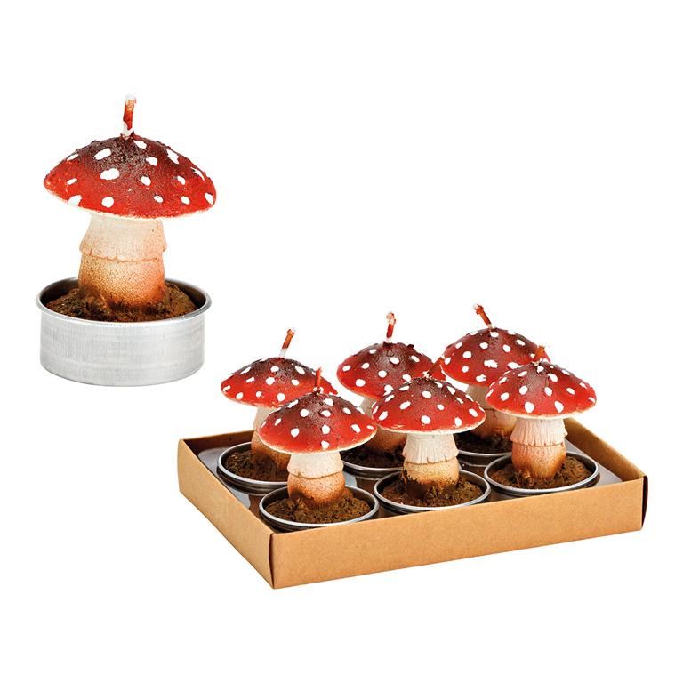 WURM Teelicht Set Glückspilz 6er Set, aus Wachs rot 10040290