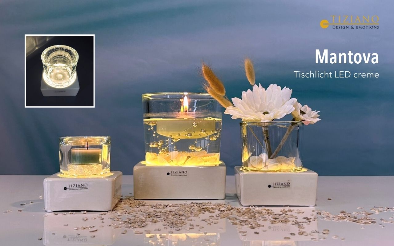 Tiziano Tischlicht Mantova LED Marit creme / Klarglas