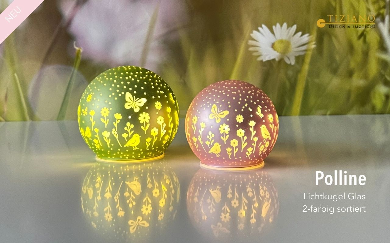 Tiziano Glas-Kugel Polline LED & Timer rosa/grün