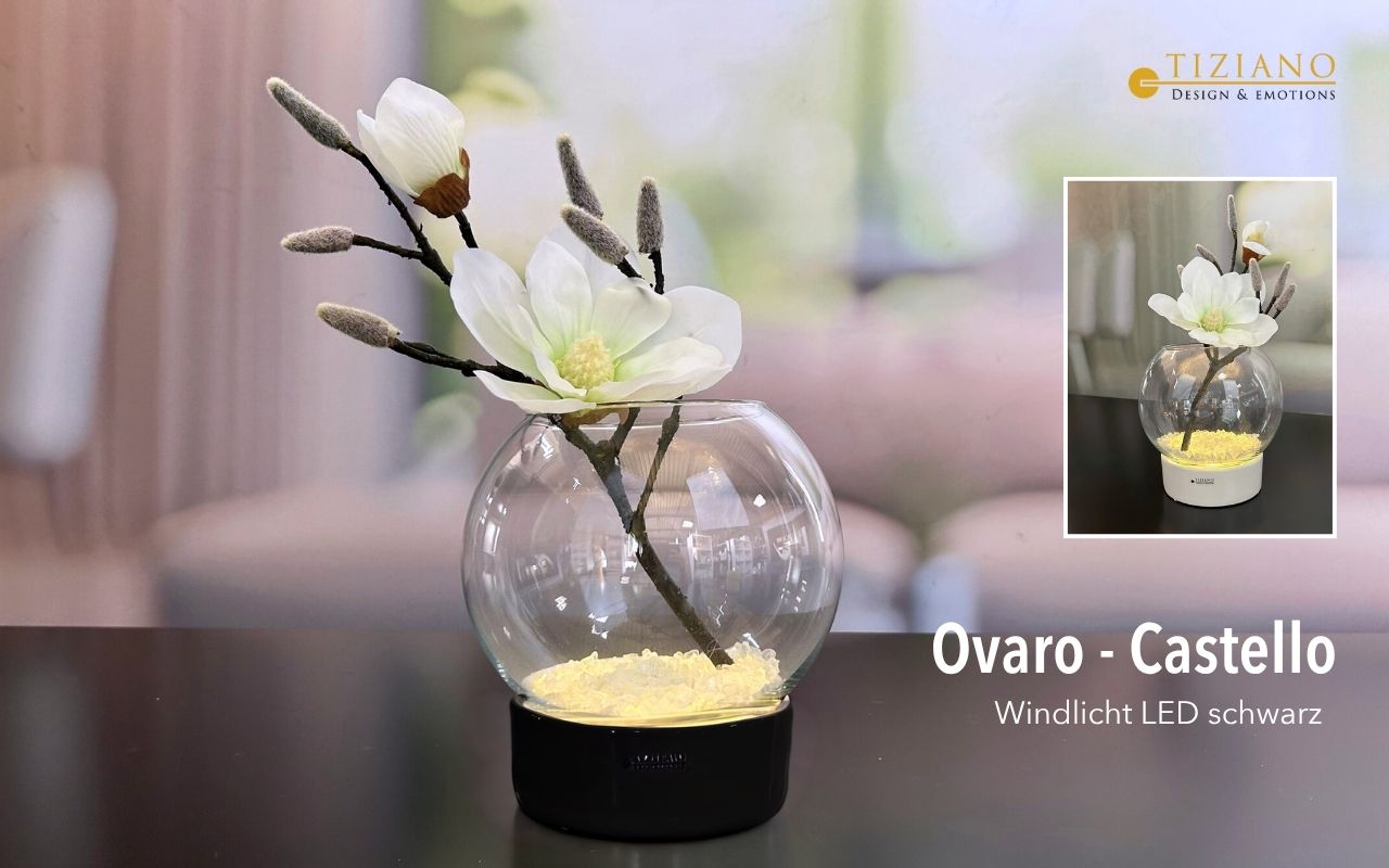 Windlicht Ovaro LED & Timer schwarz für 2x AAA Batterie inkl. Kugelglasvase Ovaro klar 778611-14