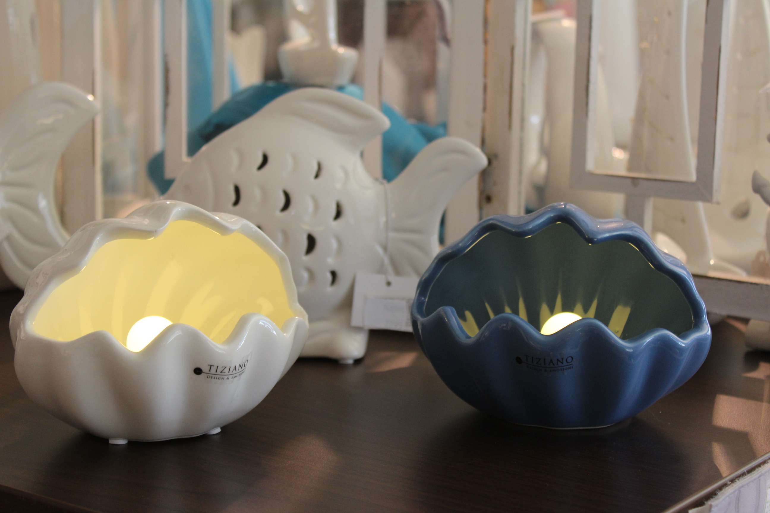 Tiziano Muschel Salino Kugel LED & Timer blau/türkis 14cm