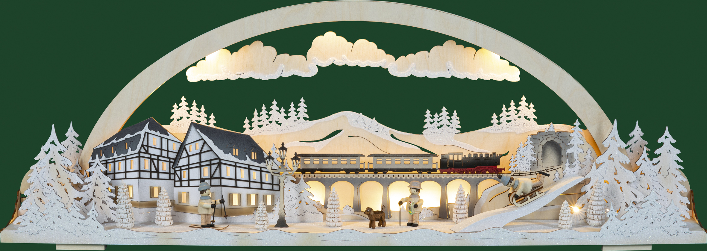 Tietze Diorama-Leuchte Winterland Erzgebirge beschneit 72 cm