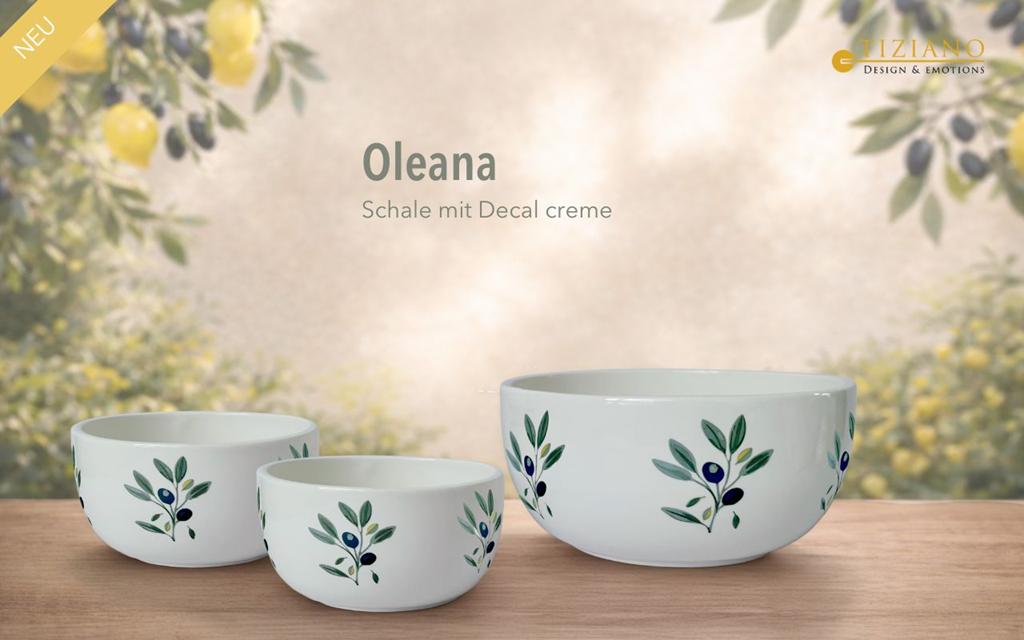 Elegante Oleana-Keramikschalen mit Olivenzweig-Design, perfekt zum Servieren und Verschönern Ihres Speiseerlebnisses. Ideal für die moderne Küchendekoration.