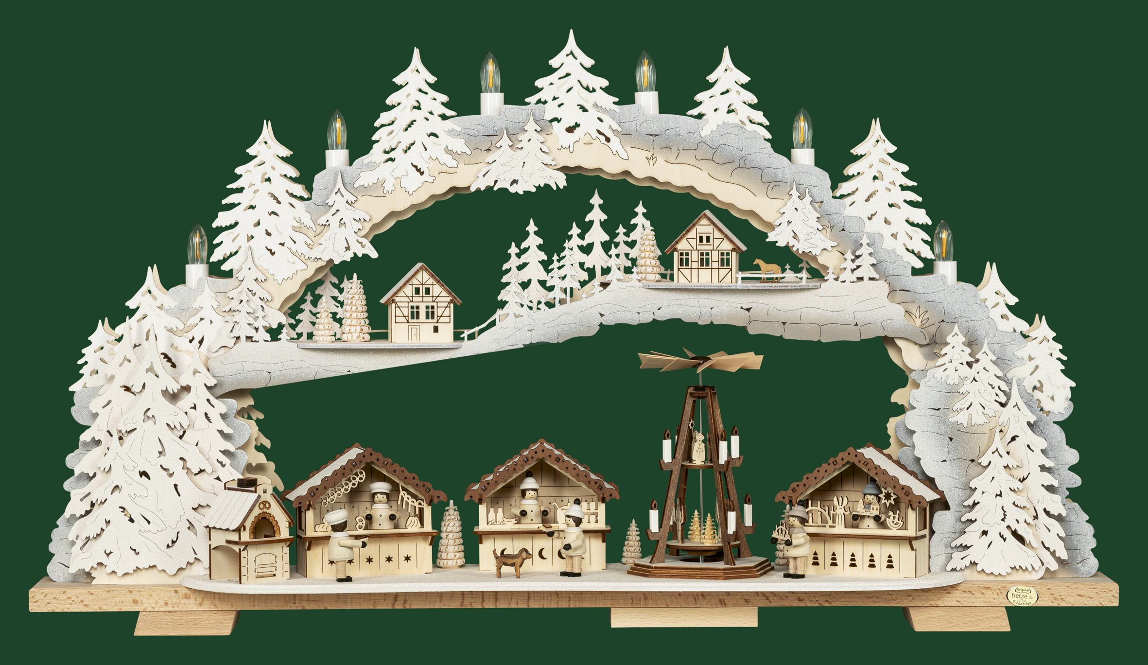 Tietze Schwibbogen-LED Weihnachtsmarkt variabel, mit Motor, Schnee, 70 cm