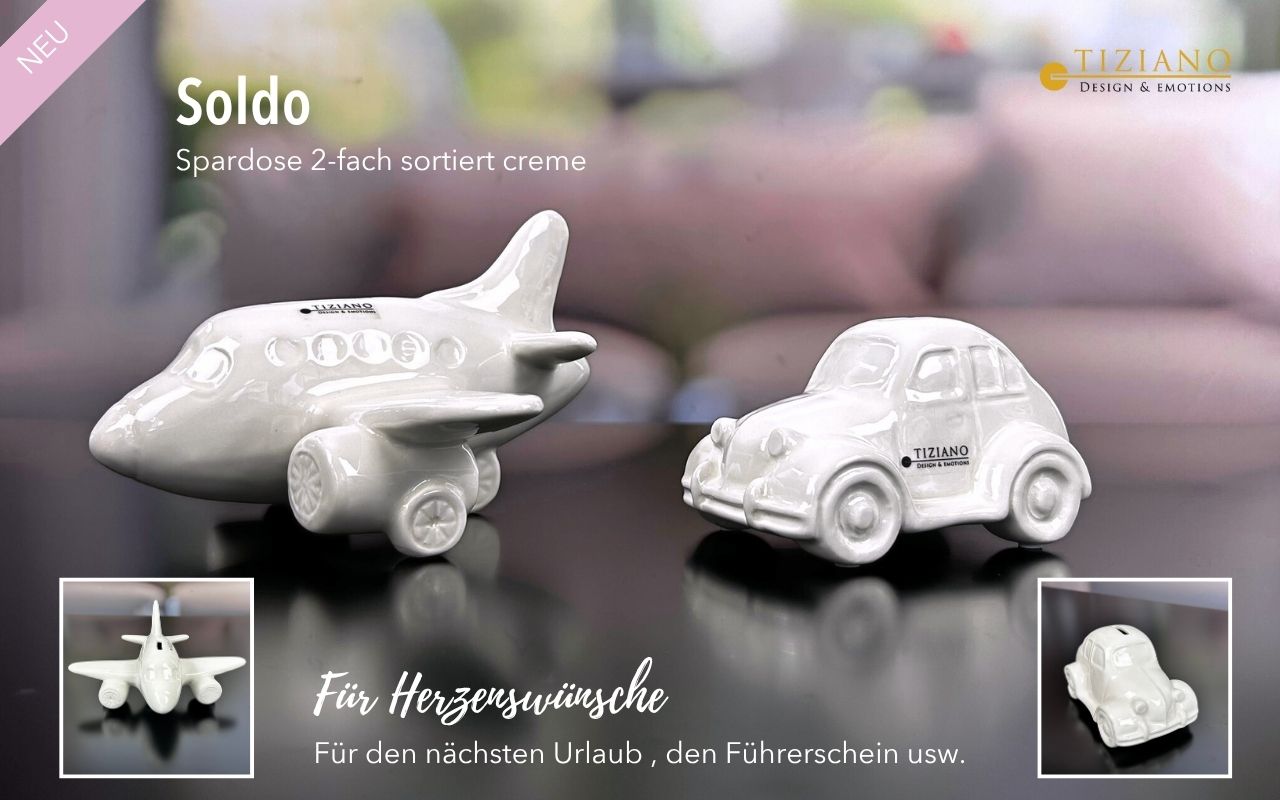 Tiziano Spardose Flugzeug o. Auto Soldo creme