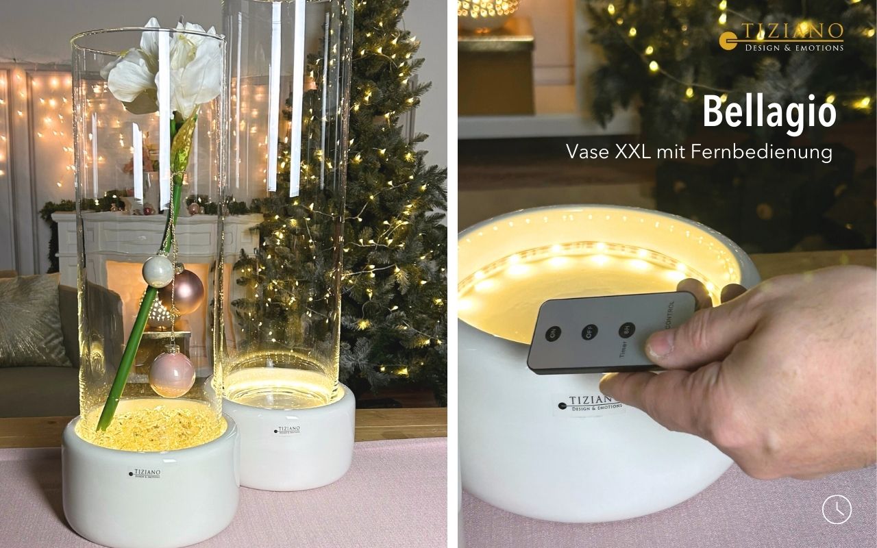 Tiziano Vase Bellagio XXL LED mit Fernbedienung weiß-creme 711432-72