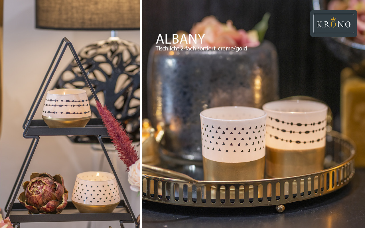Tiziano Teelicht Albany Streifen/Dreiecke creme/braun 785051-8