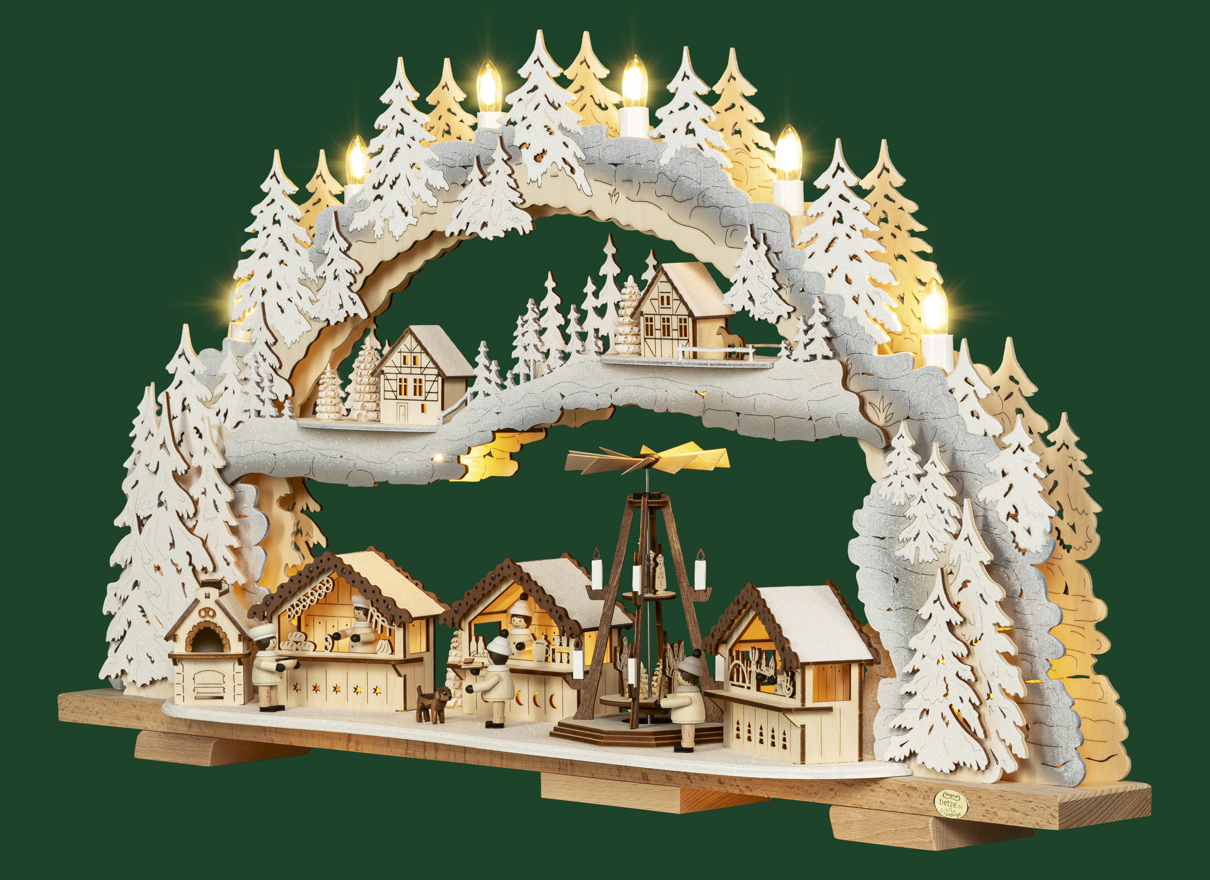 Tietze Schwibbogen-LED Weihnachtsmarkt variabel, mit Motor, Schnee, 70 cm