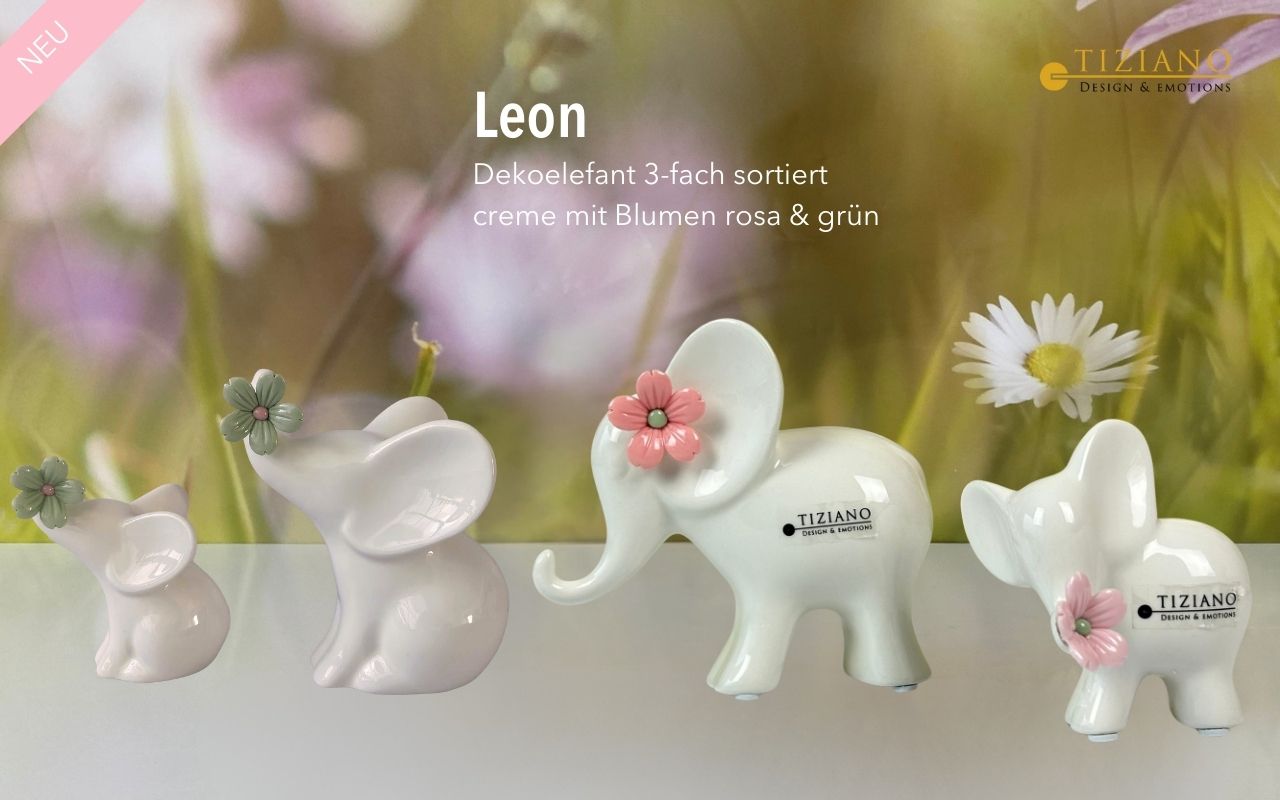 Tiziano Elefant Leon mit Blume rosa/grün