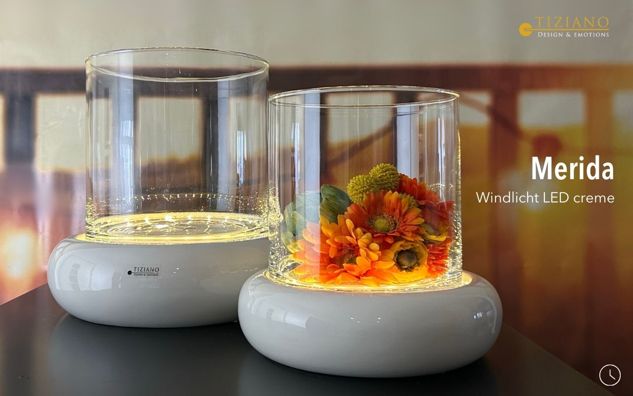 Tiziano Windlicht Merida creme LED mit Timer 765282-32