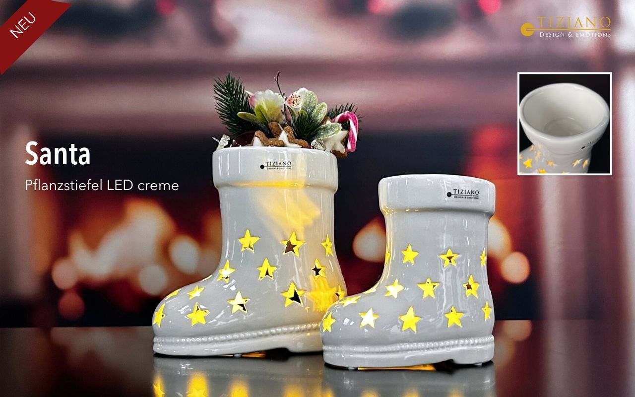 Tiziano Deko Stiefel Santa LED & Timer creme