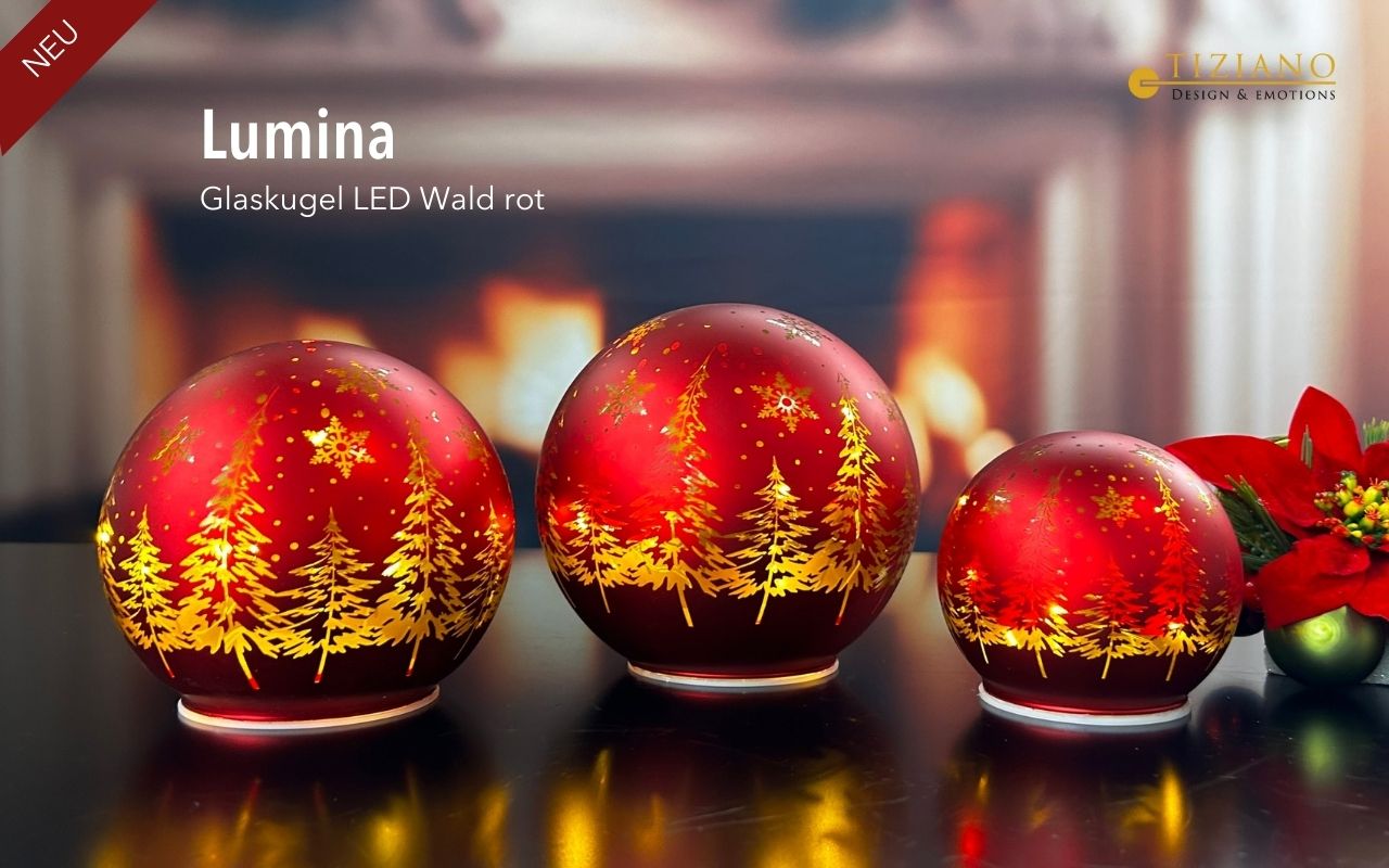 Tiziano Glaskugel Lumina LED & Timer Wald rot