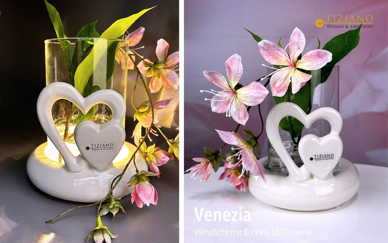 Tiziano Windlicht Venezia Herz ohne oder mit LED & Timer