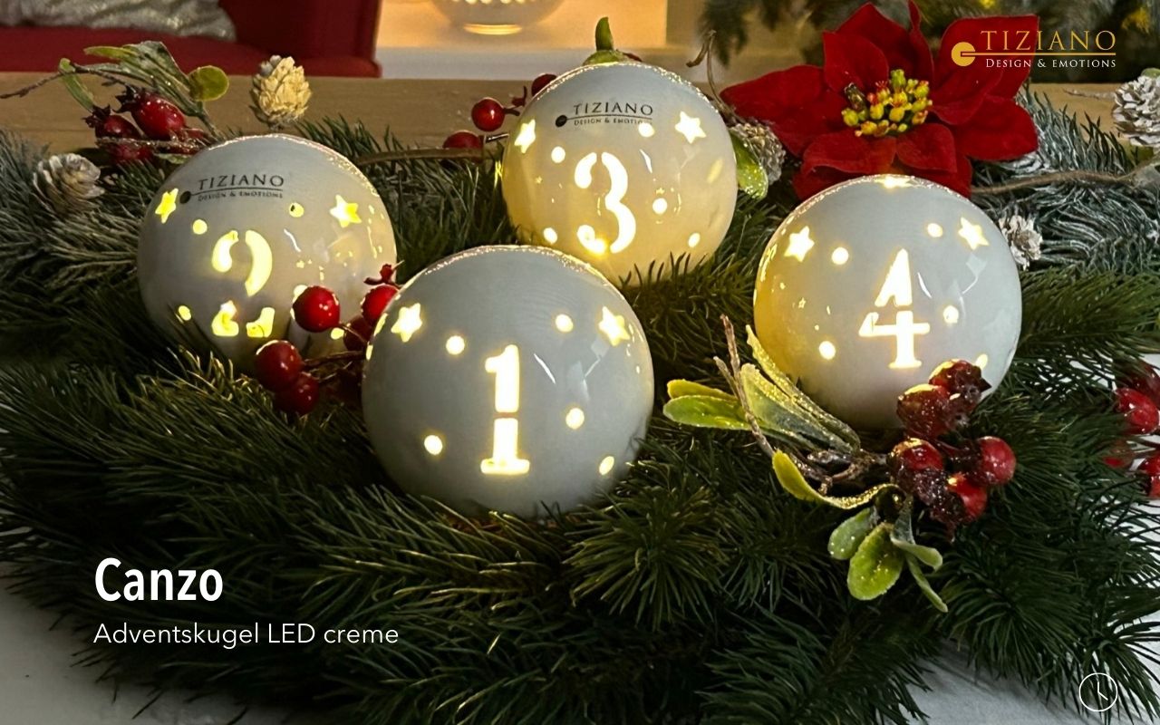 Tiziano Adventskugel Canzo LED 4er Set creme mit Timer Art. 712340