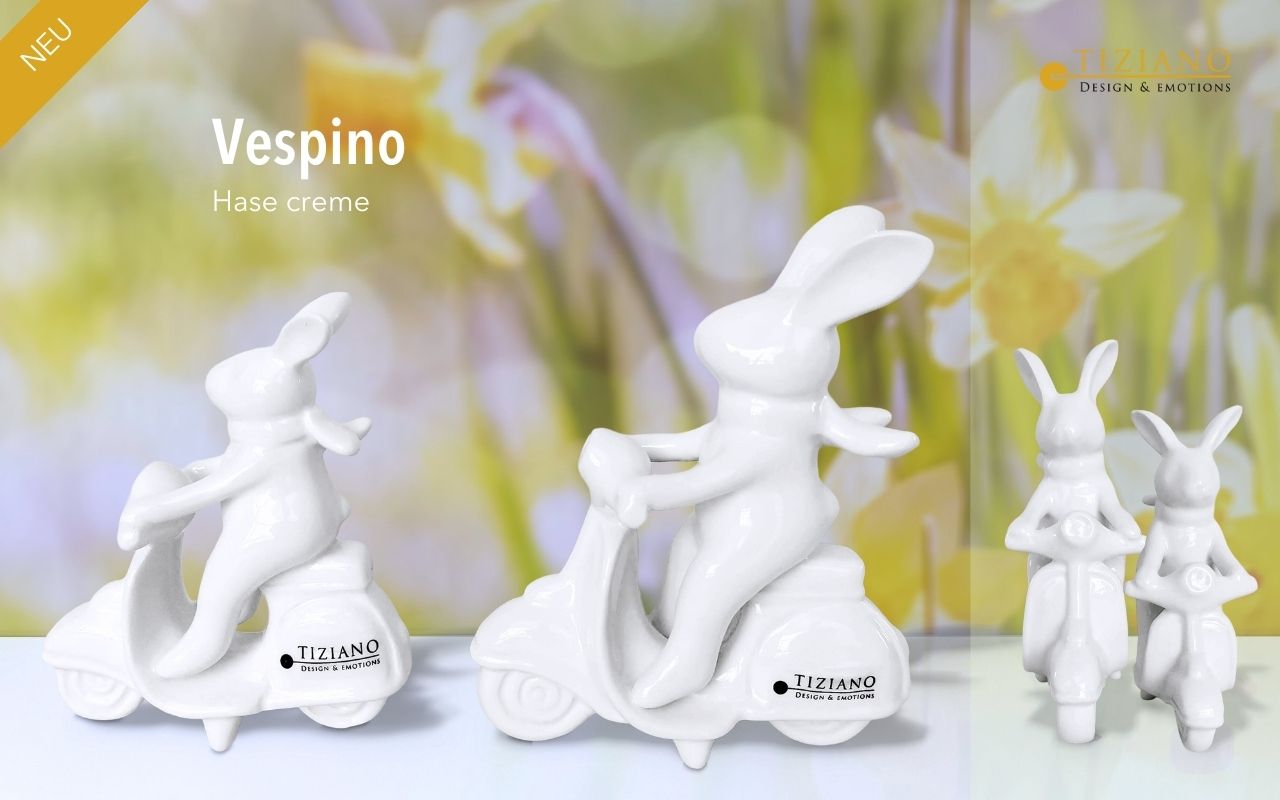 Tiziano Hase Vespino auf Vespa creme