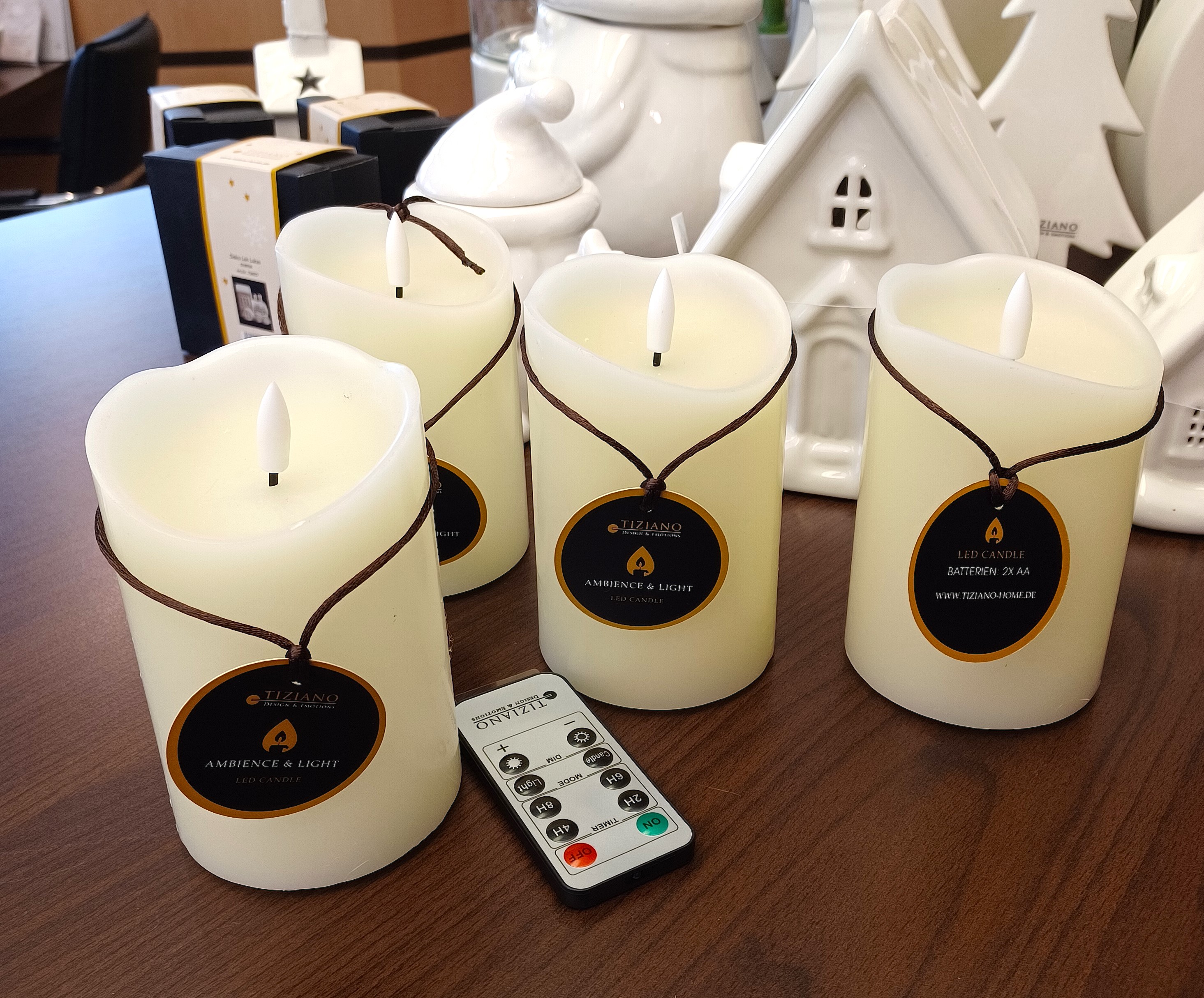 Tiziano Kerze Sotto LED & Timer 4er Set creme