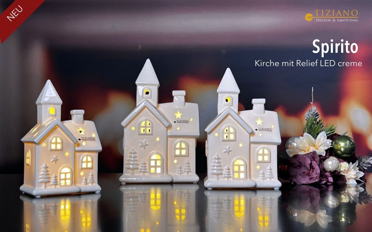 Tiziano Kirche Spirito LED Porzellan mit Timer creme