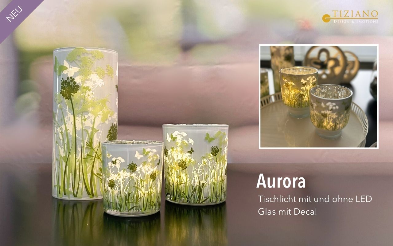 Tiziano Glas Teelicht Aurora mit Decal