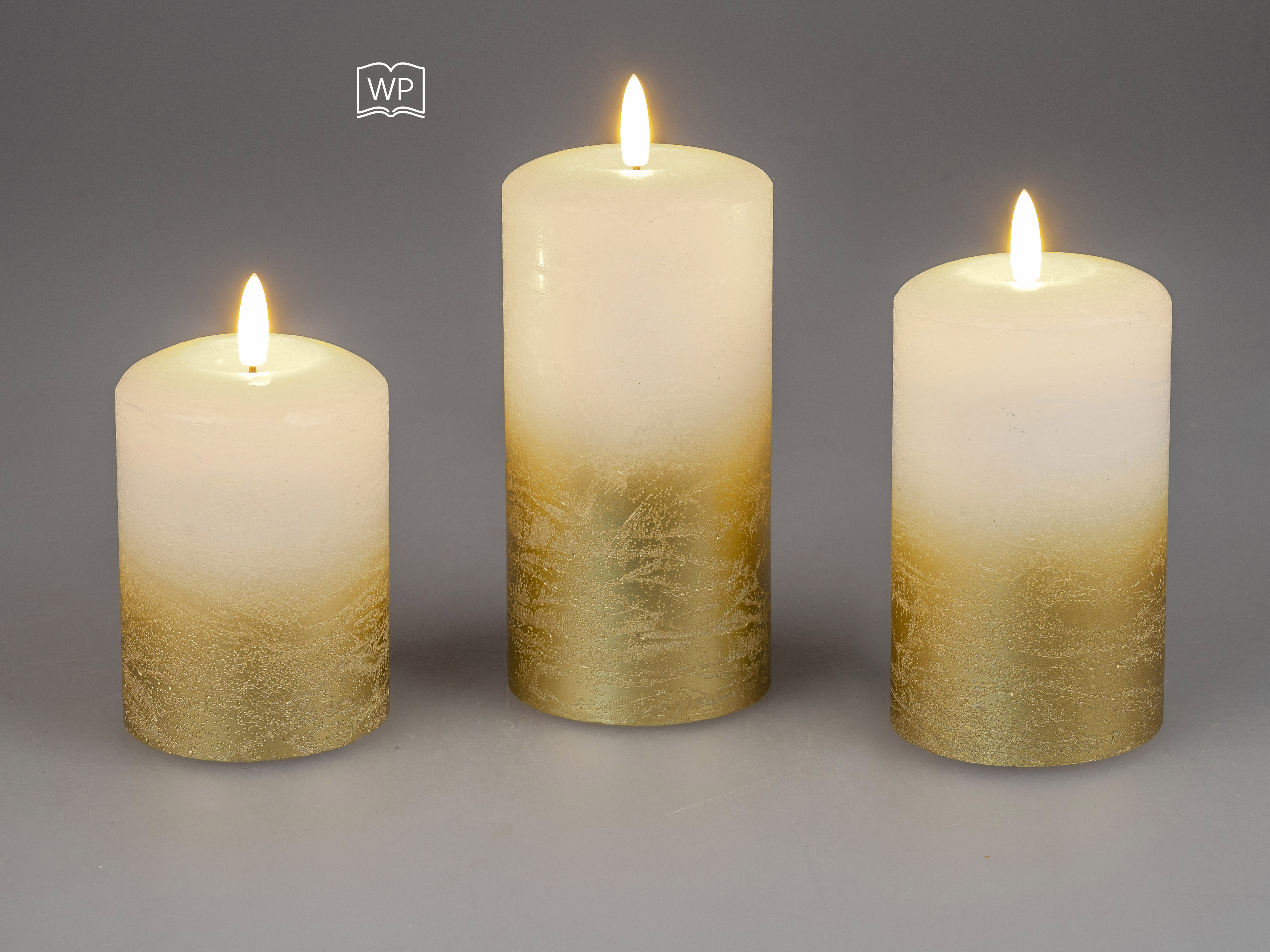 Formano LED-Kerze Rustik weiß/gold mit Timer & Flackerlicht 622631-10