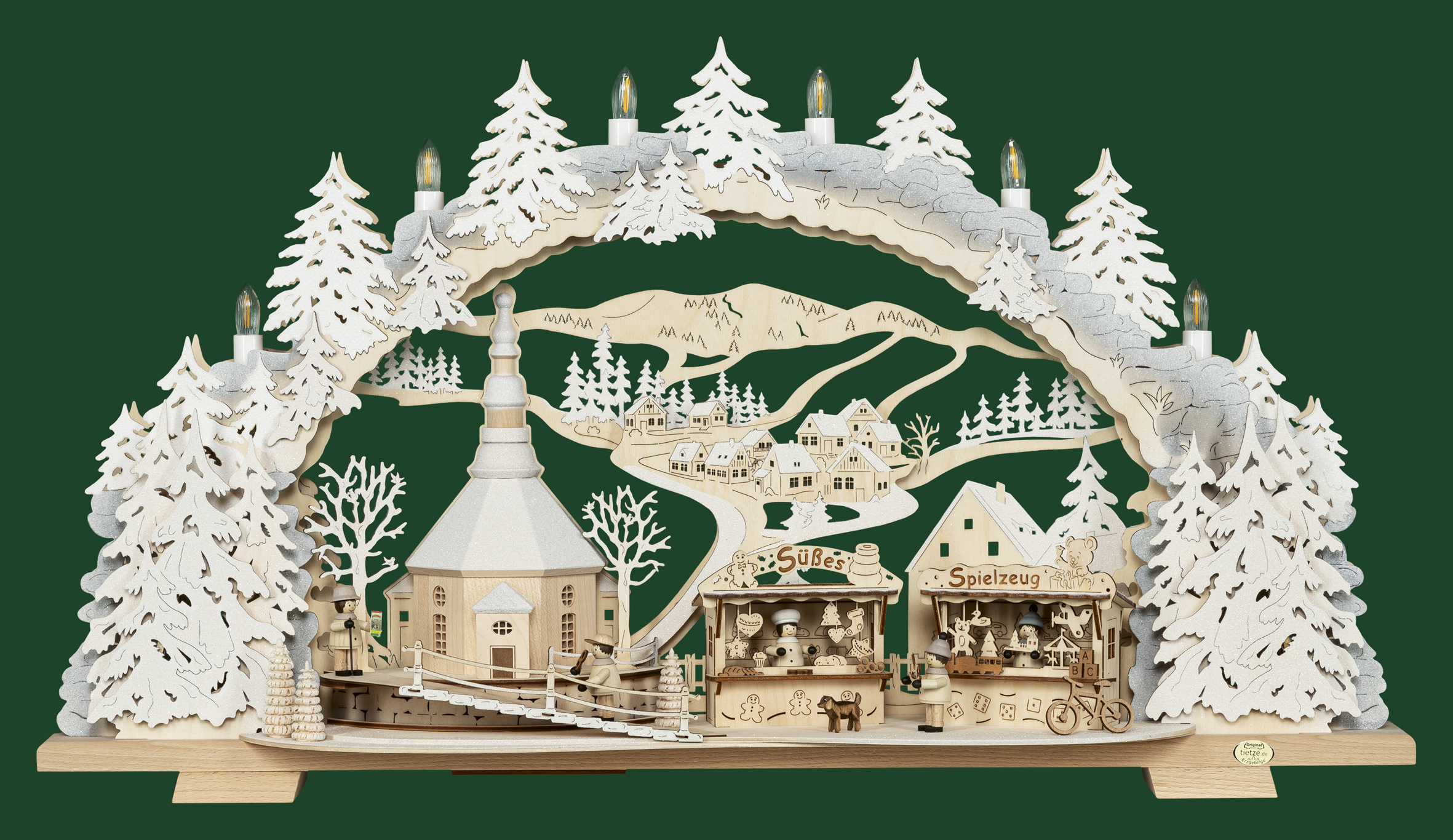 Tietze Schwibbogen-LED Kirmes in Seiffen variabel, Schnee, 70 cm TILB3925S