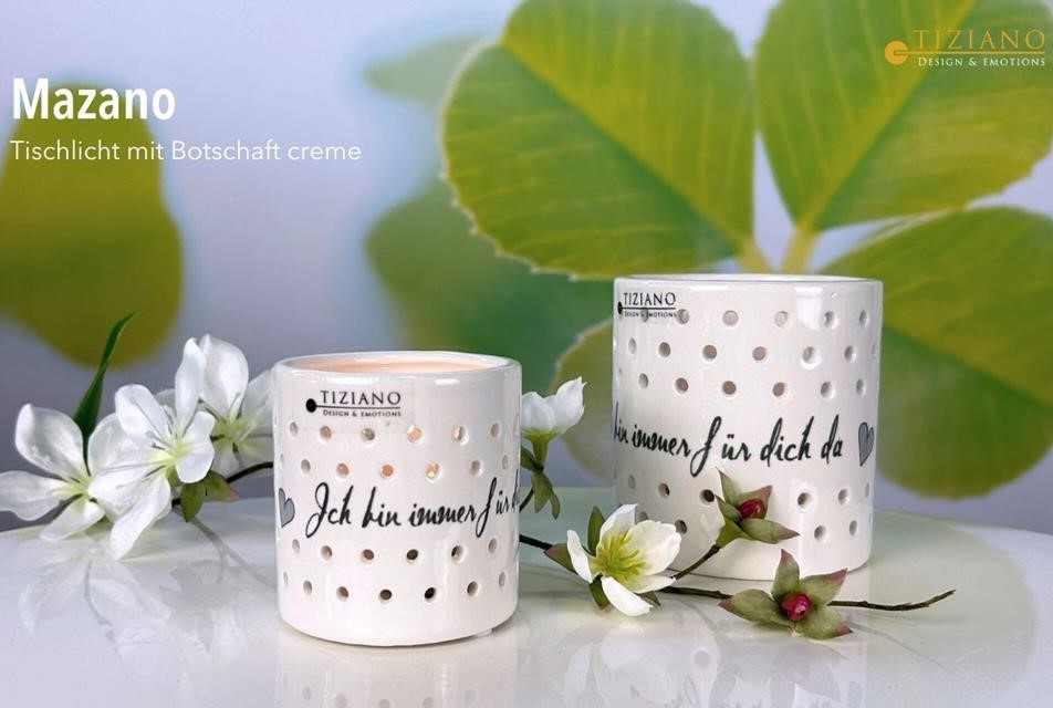 Tischlicht Mazano Kreise creme mit Schriftzug
