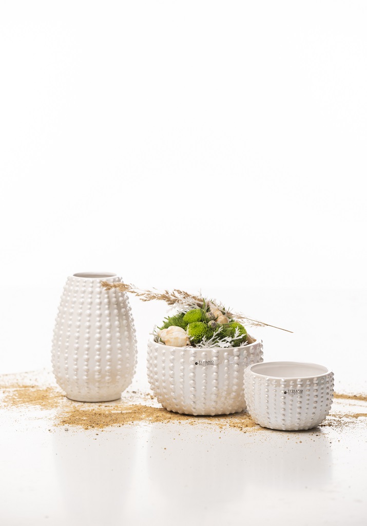 Tiziano Kübel oder Vase Merenda creme pearl
