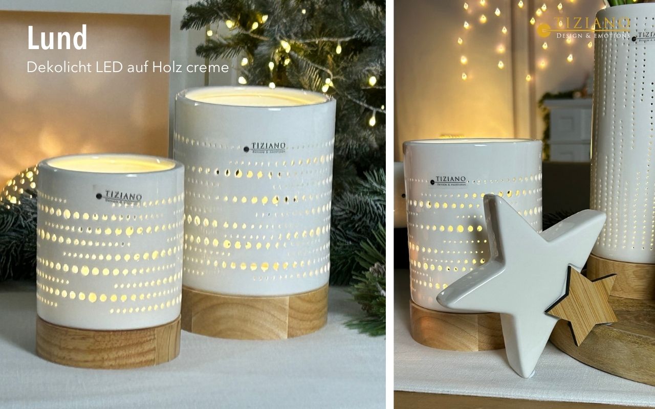 Tiziano Lichtobjekt Lund LED auf Holzbase mit Timer 716291-12