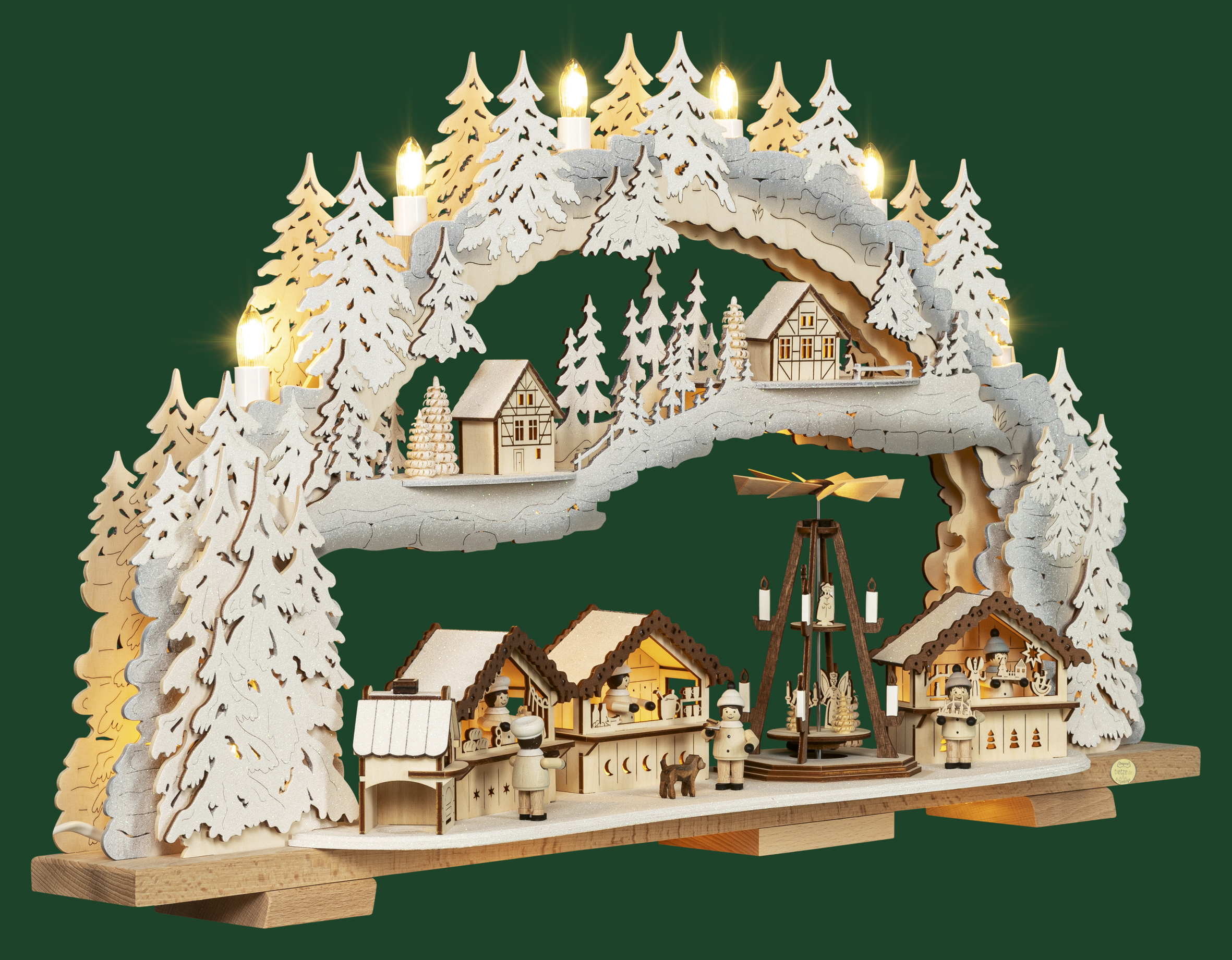 Tietze Schwibbogen-LED Weihnachtsmarkt variabel, mit Motor, Schnee, 70 cm
