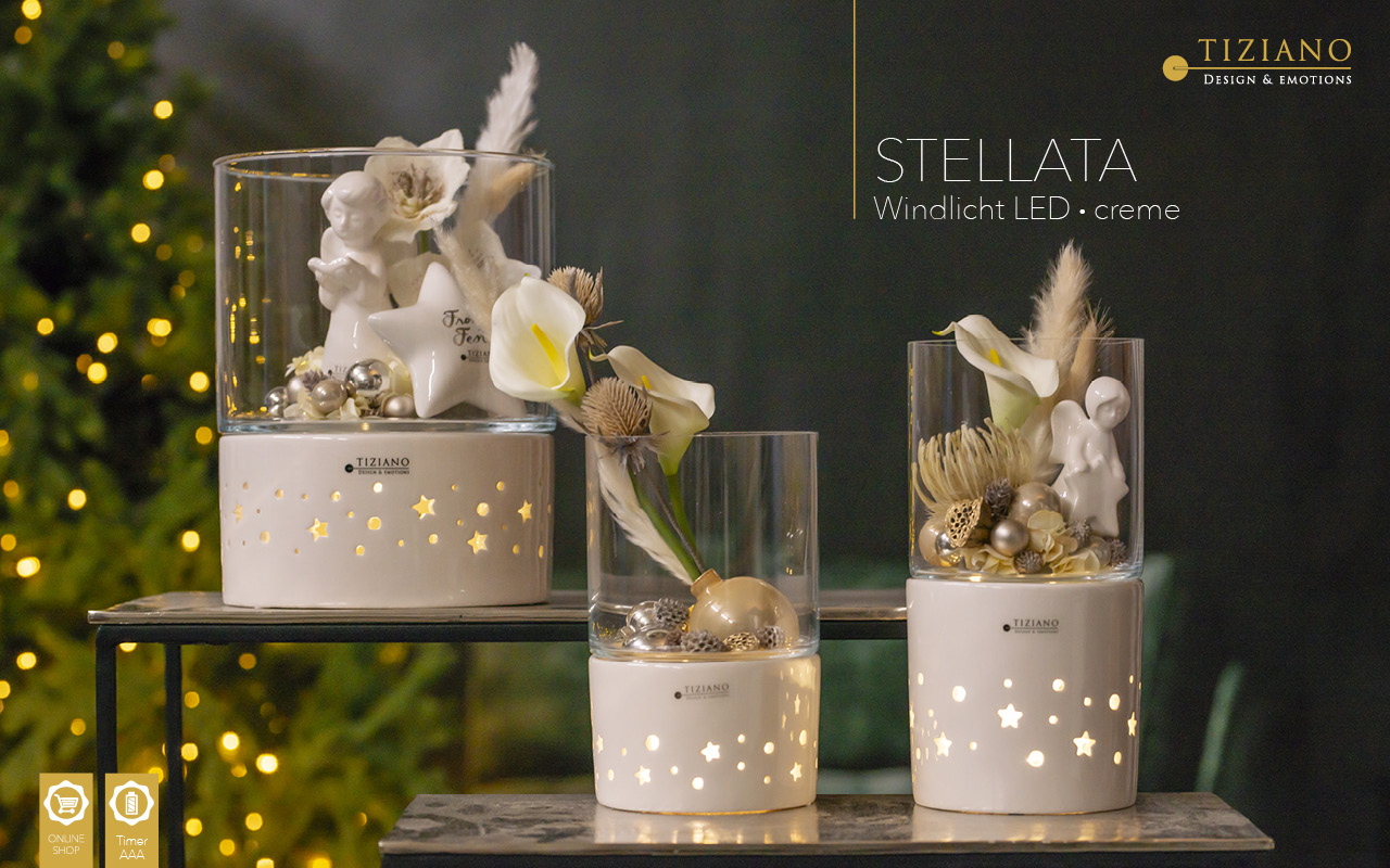 Tiziano Windlicht Forlie Stern creme / klar LED breit 710745-29