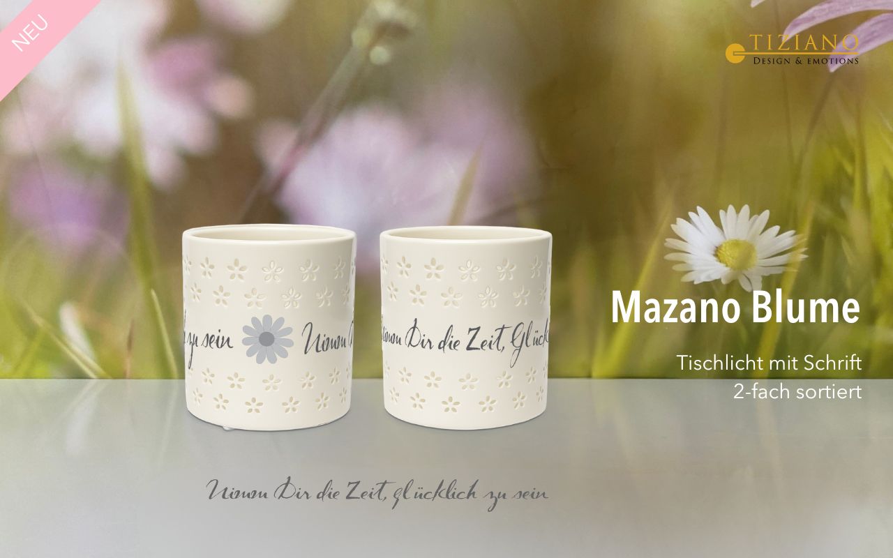 Zwei dekorative Kerzenhalter mit floralen Mustern und inspirierendem Text vor einem sanften floralen Hintergrund. Ideal als Heimdekoration und zum Verschenken.