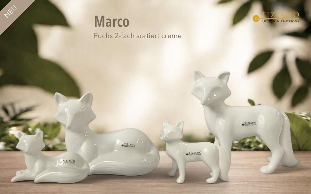 Elegante Fuchsfiguren aus weißer Keramik in verschiedenen Größen, die modernes Design und Handwerkskunst unter Beweis stellen. Ideal für Heimdekoration und Tierliebhaber, verleiht es jedem Raum einen Hauch von Eleganz.